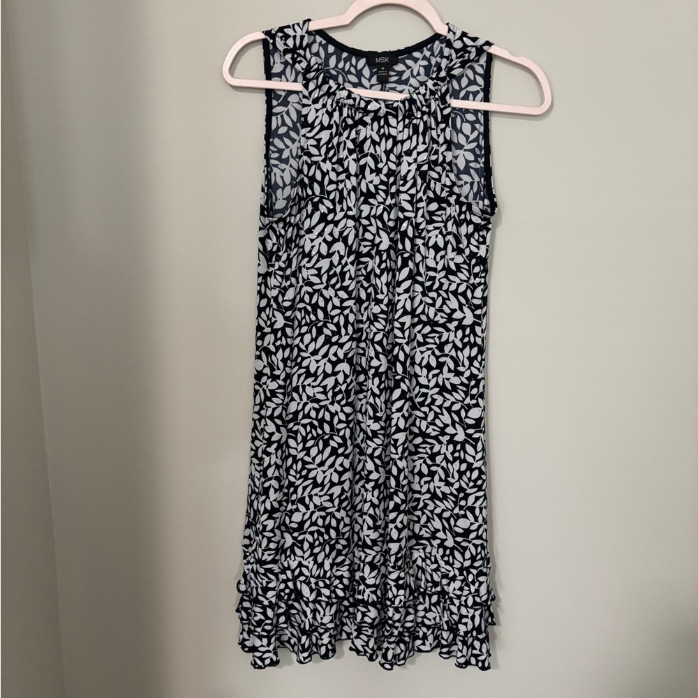 MSK Navy and White Leaf Print Midi Dress - gently worn a couple of times!